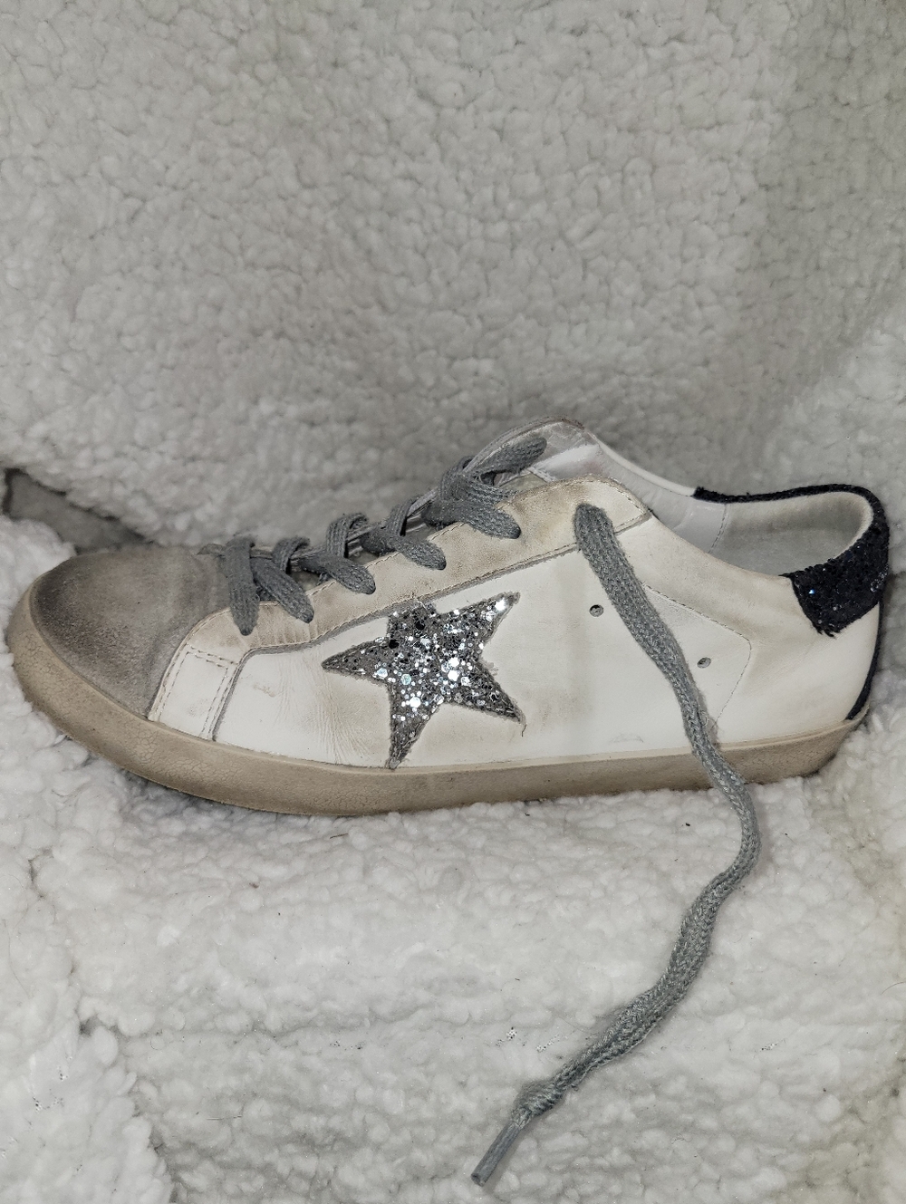 Golden Goose Superstar Sneakers EU 42 US 9 White Glitter Star Distressed Italy - Picture 7 of 16
